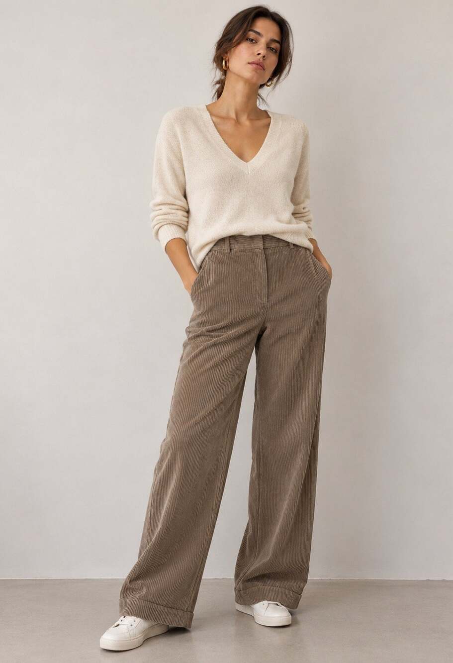 COS Corduroy Pants 2 Taupe Brown Wide Leg High Rise Granola Minimalist Fall